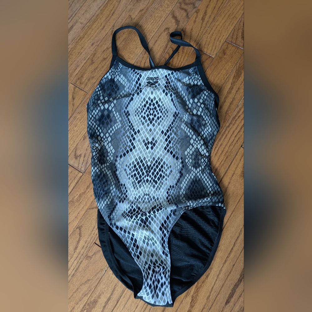 Women's Black and Gray Snakeskin Swimsuit - Picture 2 of 4